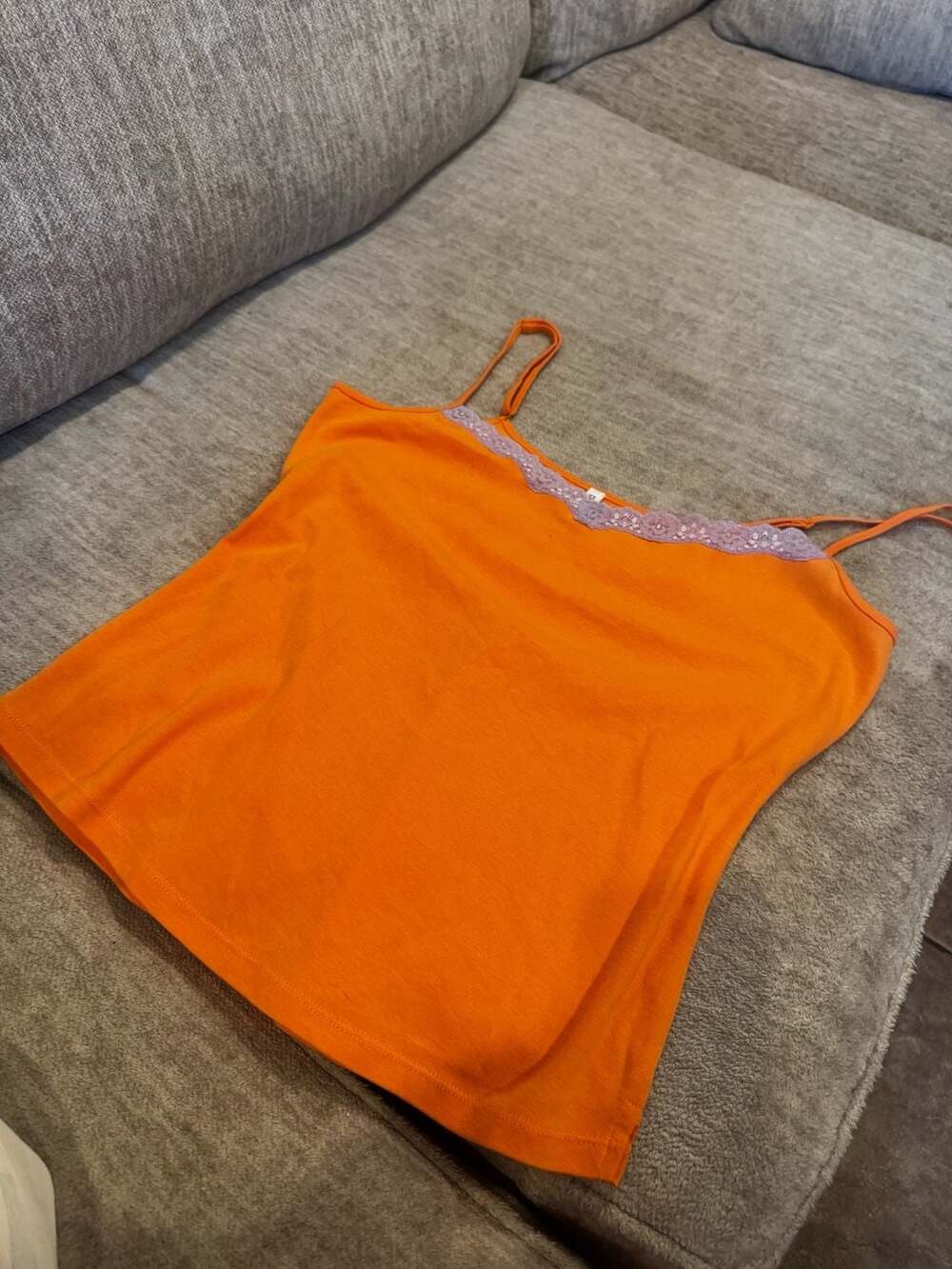 PJ Salvage Women's Orange Tank Top with Lavender Lace Trim Size Large